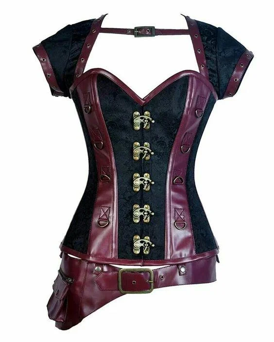 Black bustiers for a classic and versatile lookJuve Black Steampunk Overbust Corset with Jacket and Belt