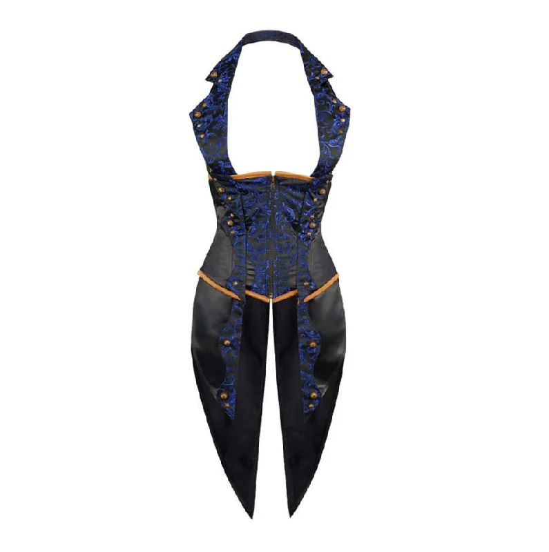 Floral - patterned corsets for a romantic and spring - like feelBlue Brocade & Black Satin Halter Underbust Corset