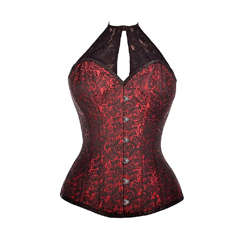 Microfiber corsets for a lightweight optionDyne Red Corset With Lace Halterneck