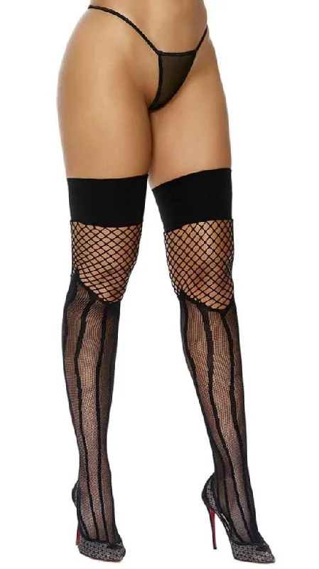 Tights with Suspender BeltsFence Net & Stripes Thigh High Stockings