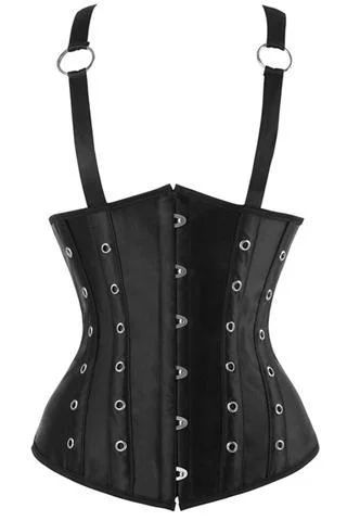 Floral - patterned corsets for a romantic and spring - like feelModric Black Satin Steam Grommets Underbust Corset