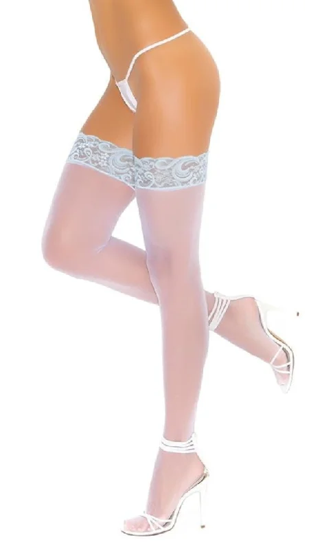 Women's Opaque TightsWhite Thigh Highs Stockings with Blue Lace Top