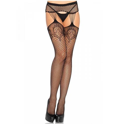 Plus Size Women's TightsLeg Avenue Lace Top Net Suspender Tights