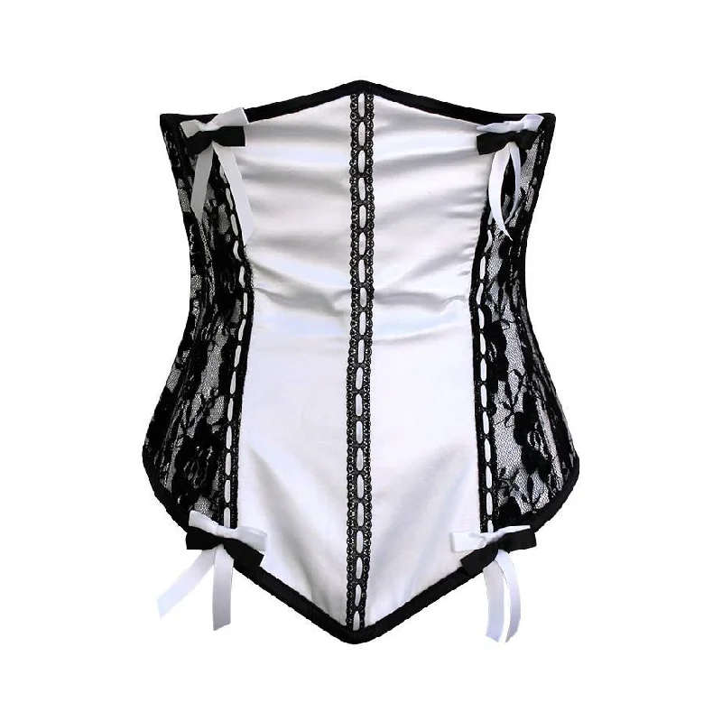 Hypoallergenic bustiers for sensitive skinRoma White Satin Underbust Corset With Black Net & Bow