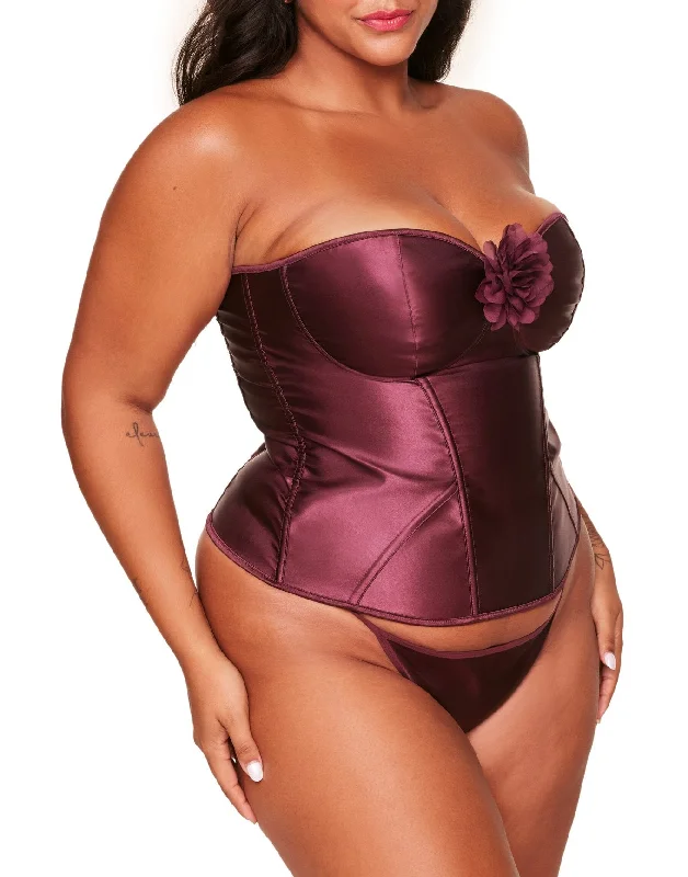 Women's Lingerie with Embroidery DetailsLaurin Women's Plus-Size Satin Boned Corset