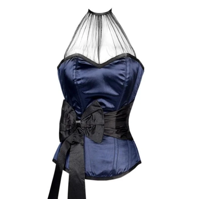 Microfiber corsets for a lightweight optionAsante Blue Overbust Corset With Black Sash