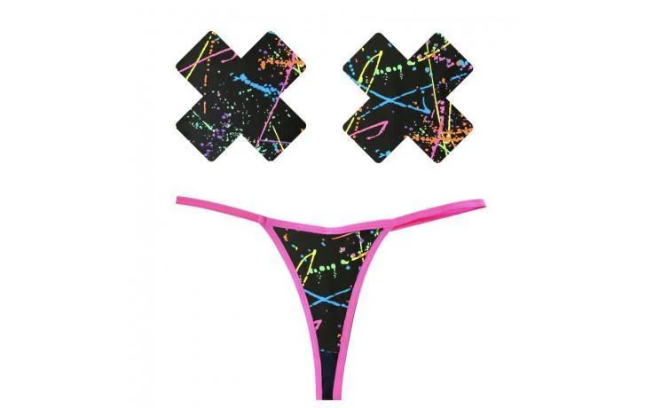 Women's Sports Lingerie for Active WearGraffiti Neon G-String and X Pastie Set