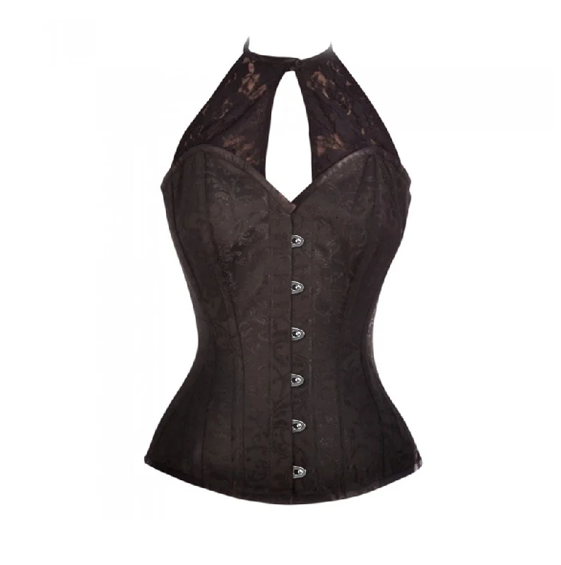 Cotton - blend bustiers for breathabilityShaun Black Brocade Corset With Lace Halterneck