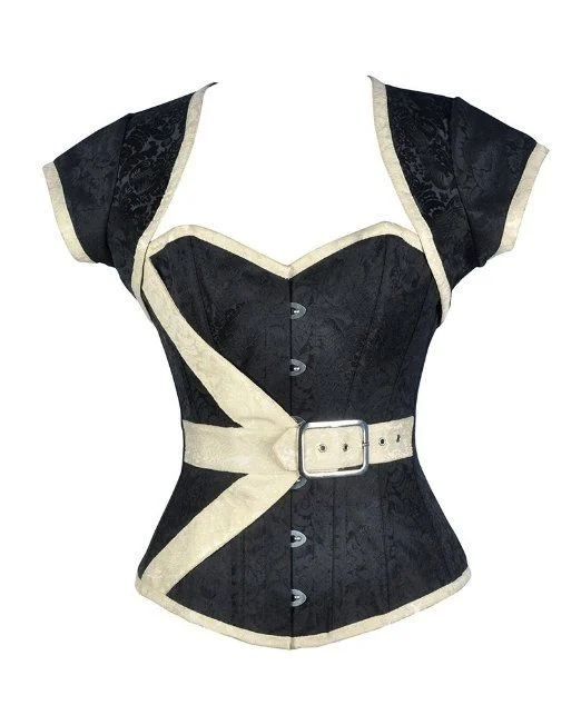 Striped corsets for a preppy and nautical vibeMatic Black & Ivory Brocade Overbust Corset With Jacket