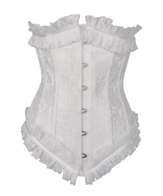 Satin corsets with a shiny and elegant finishAchaia Spiral Steel Boned White Underbust Corset with Lace Frill