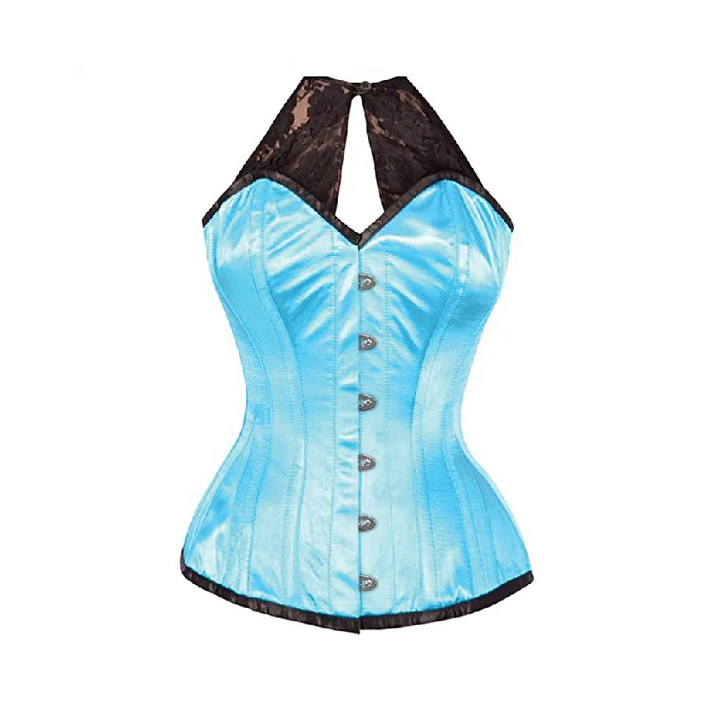 Lace - covered corsets for a feminine touchAllicce Turquoise Satin Corset with Lace Halterneck