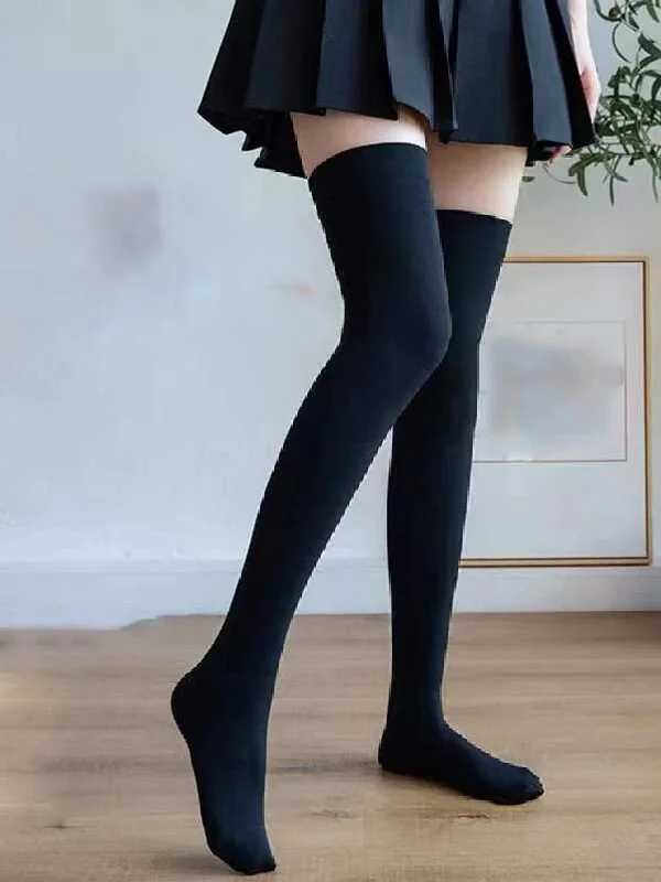 Footless Tights for Women1pair Women's Solid Color Velvet Thigh High Stockings