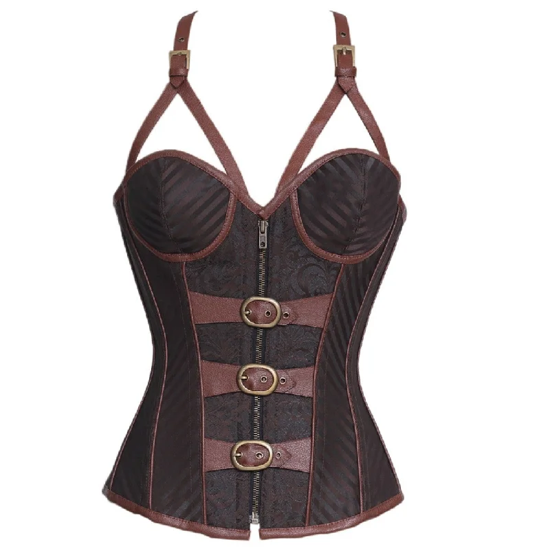 Anti - chafe bustiers for comfortable movementScott Brown Brocade Steampunk Overbust  Corset With Cups