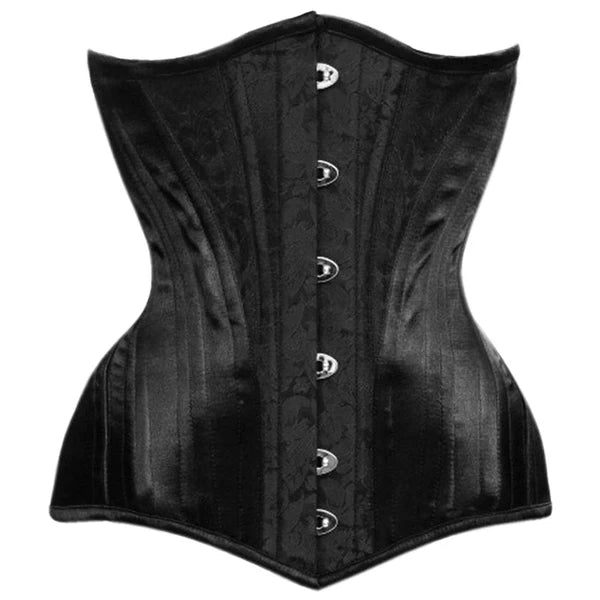 Victorian - era corsets with intricate boning detailsKarissa's Kiss Longline Brocade & Satin Underbust Corset in Black