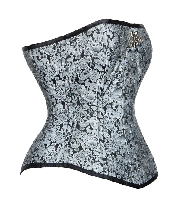 Geometric - printed bustiers for a modern and trendy lookTimeless Longline Overbust Brocade Corset in Black & Silver