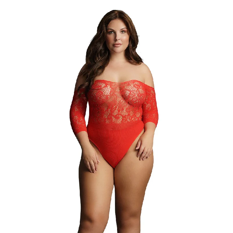 Full Coverage Lingerie for WomenLe Désir Red Crotchless Rhinestone Teddy XL