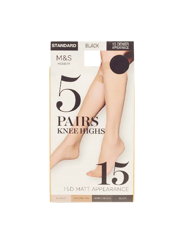 Thigh-High Tights for Women5 Pack 15 Denier Knee High Tights