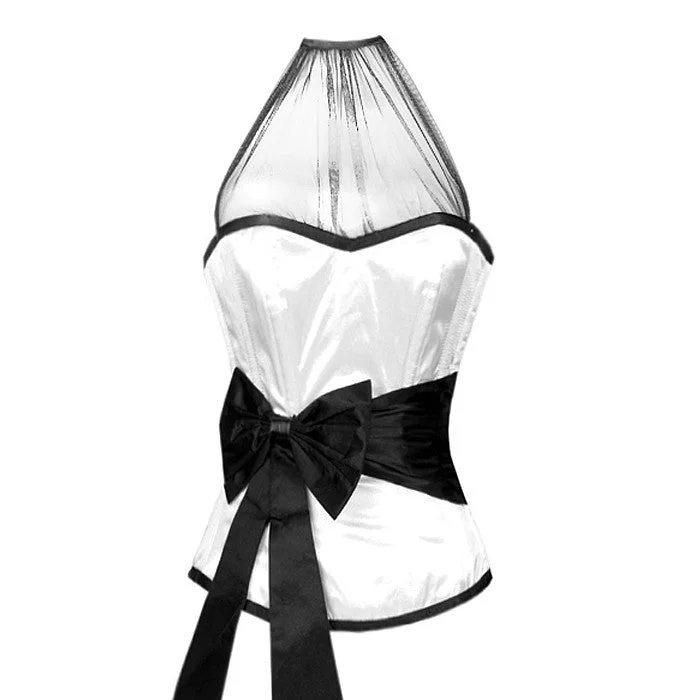 White bustiers for a pure and innocent aestheticLuiz White Corset With Black Sash Bow