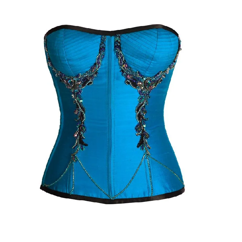 Gothic - inspired bustiers featuring dark colors and studsIvan Turquoise Satin Overbust Couture Corset