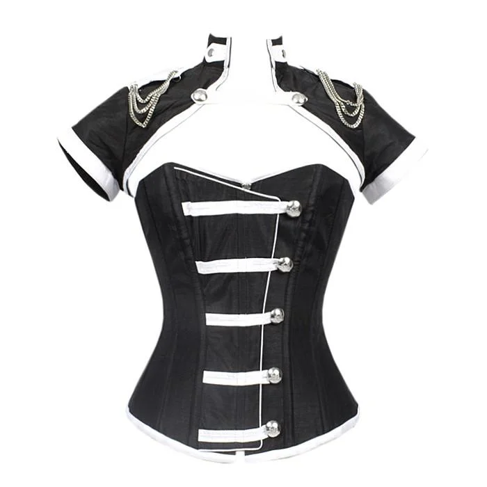 Steampunk - themed bustiers with brass accentsArjen Black Corset With Button Down Placket And Jacket