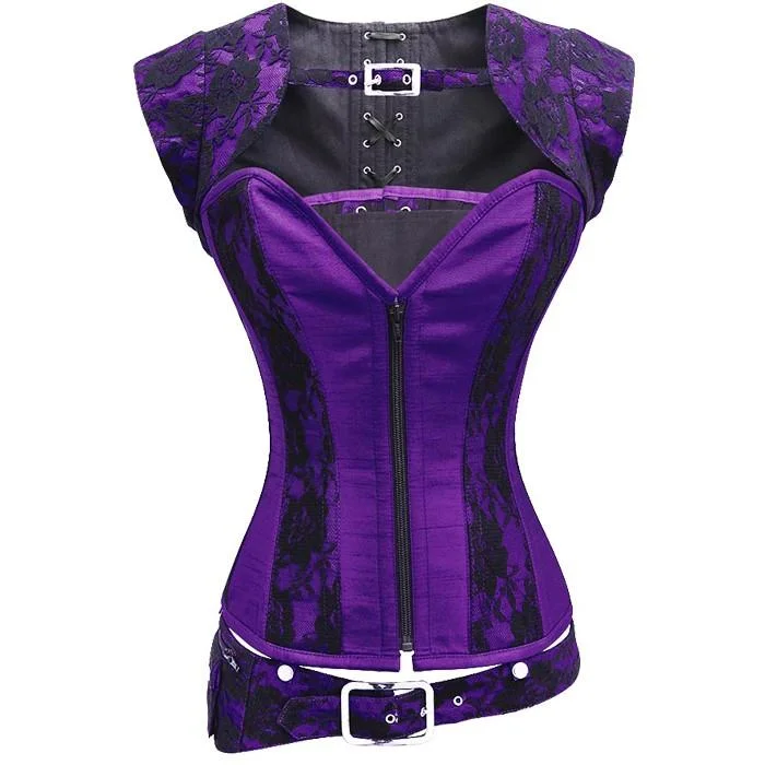 Gothic - inspired bustiers featuring dark colors and studsGlenn Purple Corset With Detachable Belt And Jacket