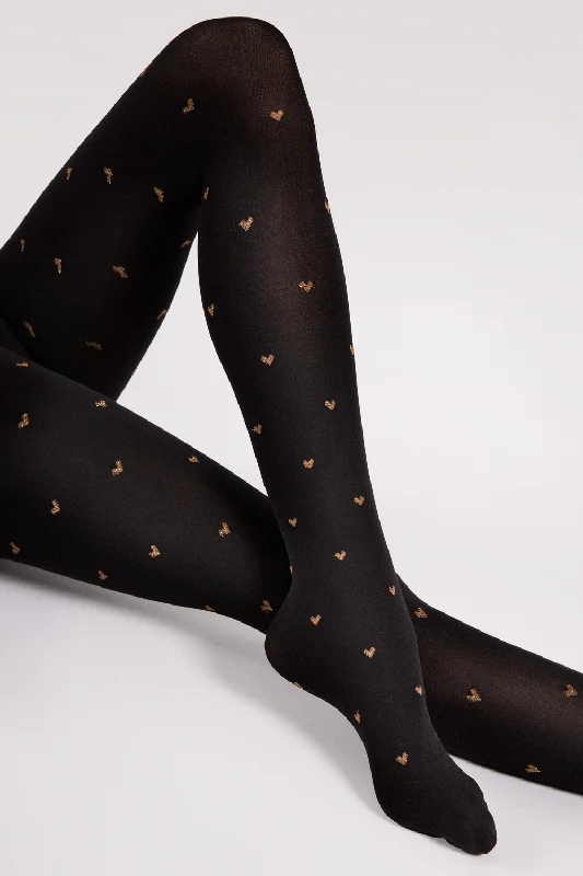 Tights with Suspender BeltsCopper Love Heart Pattern Tights 60 Denier