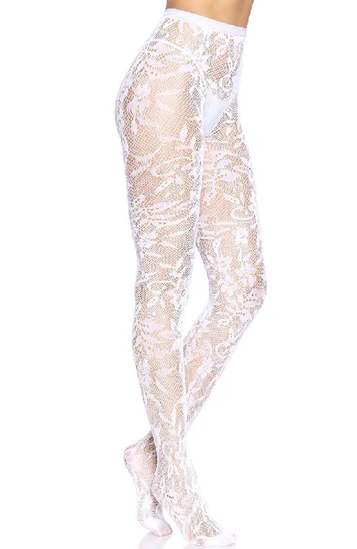 Women's Denim Look TightsWhite fishnet X floral tights