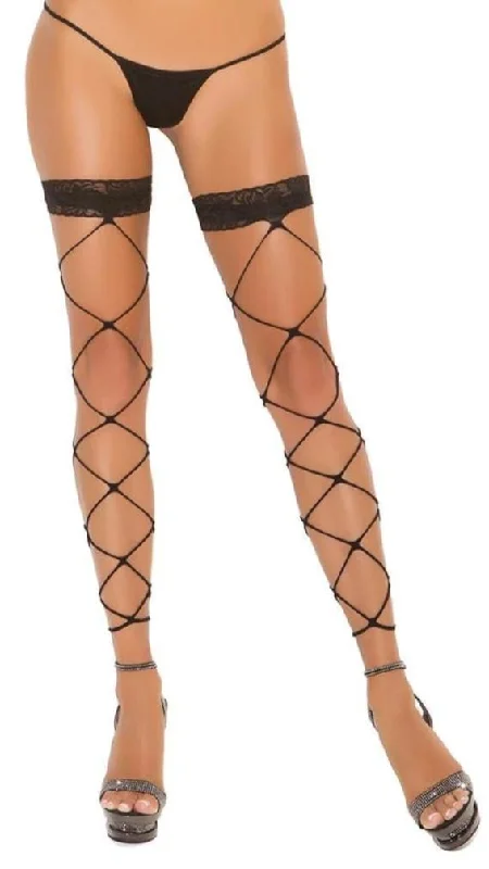 Embellished Tights for WomenFootless Net Thigh Highs with Lace Detail