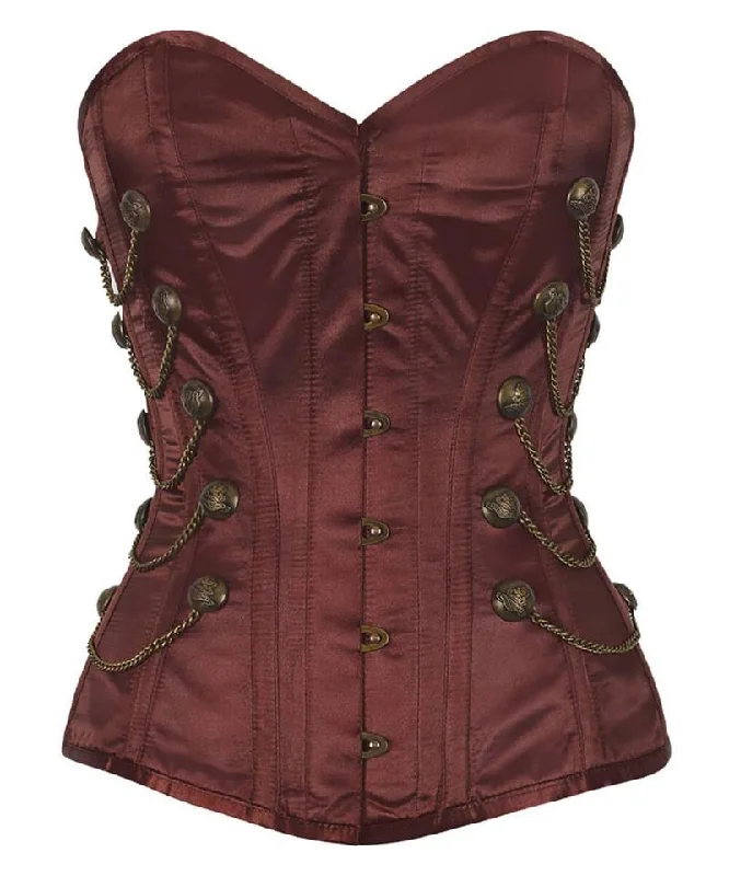 Waist - training corsets for long - term figure shapingMarian Steel Boned Overbust Brown Corset with Chains