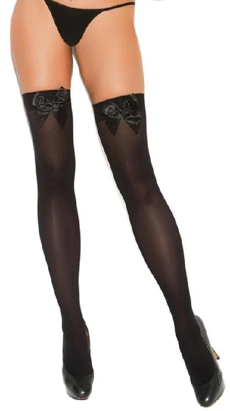 Cotton Tights for ComfortSatin Bow Opaque Black or White Thigh Highs