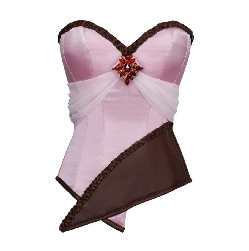 Leather bustiers for a bold and edgy lookAdrion Pink Satin & Faux Leather Braided Trimming Corset