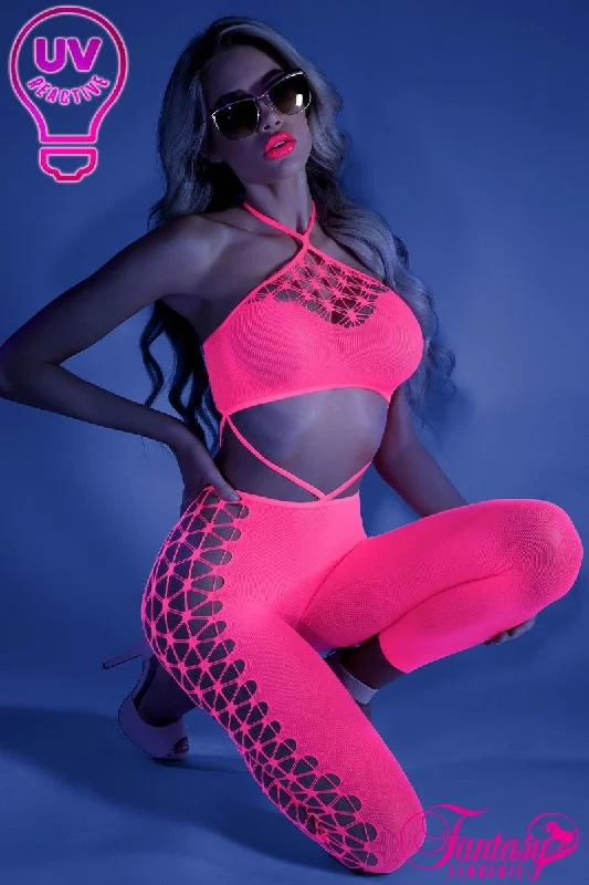 Women's Mesh TightsUV Halter Top and Attached Tights Pink