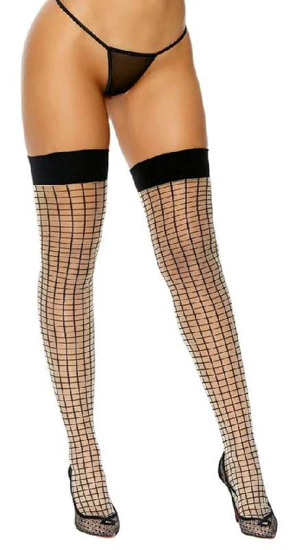 Women's Shiny TightsStay Up Nude & Black Striped Thigh Highs