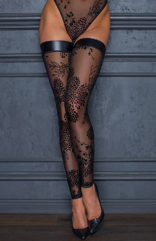 Sparkle Tights for PartiesSheer black thigh highs with flock embroidery - Piece of Me