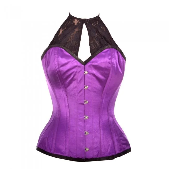 Hypoallergenic bustiers for sensitive skinAdiilyn Purple Satin Corset with Lace Halterneck