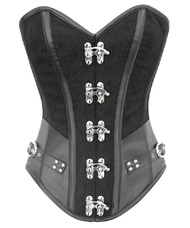 Sports - influenced bustiers with mesh panelsShenae Instant Shape Steampunk Overbust Corset with Curved Hem