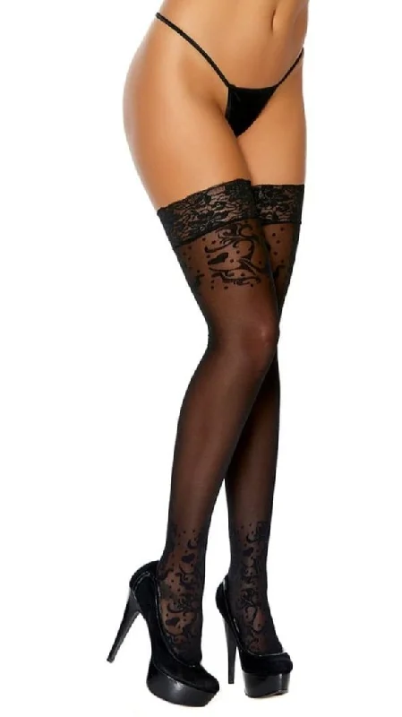 Women's Athletic TightsSheer Thigh Highs with Floral Top Design