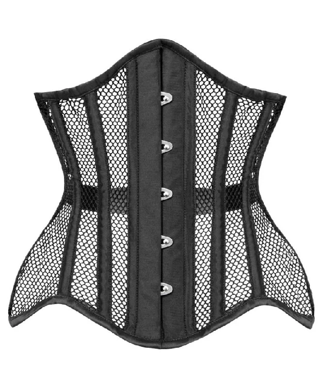 Satin corsets with a shiny and elegant finishRichele Black Underbust Mesh Curvy Corset