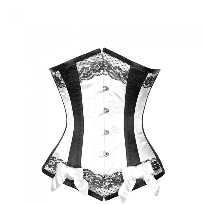 Removable - boning corsets for easy cleaningVerret White Satin Underbust With Black Panels