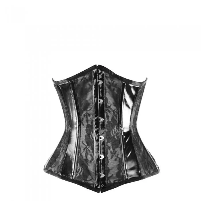 Satin corsets with a shiny and elegant finishSpears Black Satin Underbust With Lace Overlay And PVC Trim