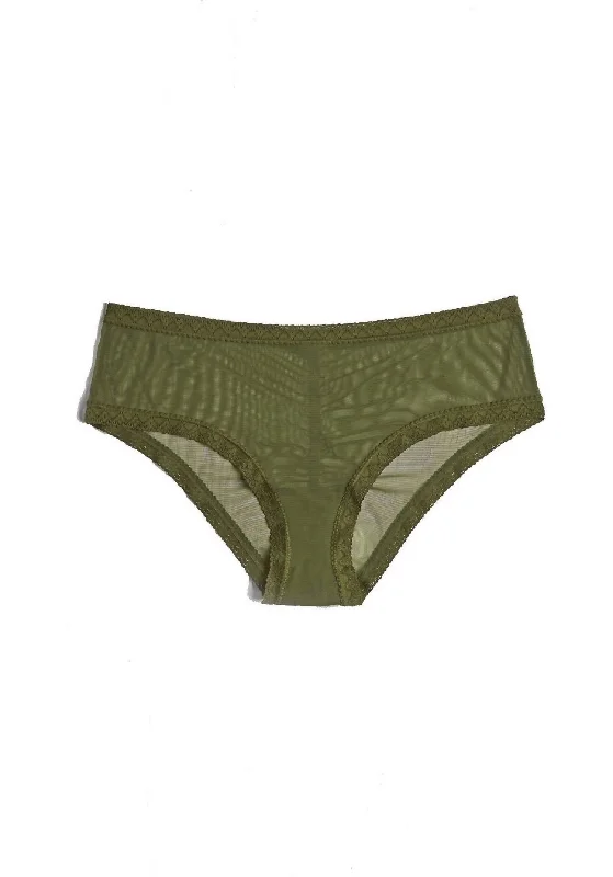 Breathable Bamboo Lingerie for WomenWomen's Mesh Lace Trim Hipster Panty In Moss