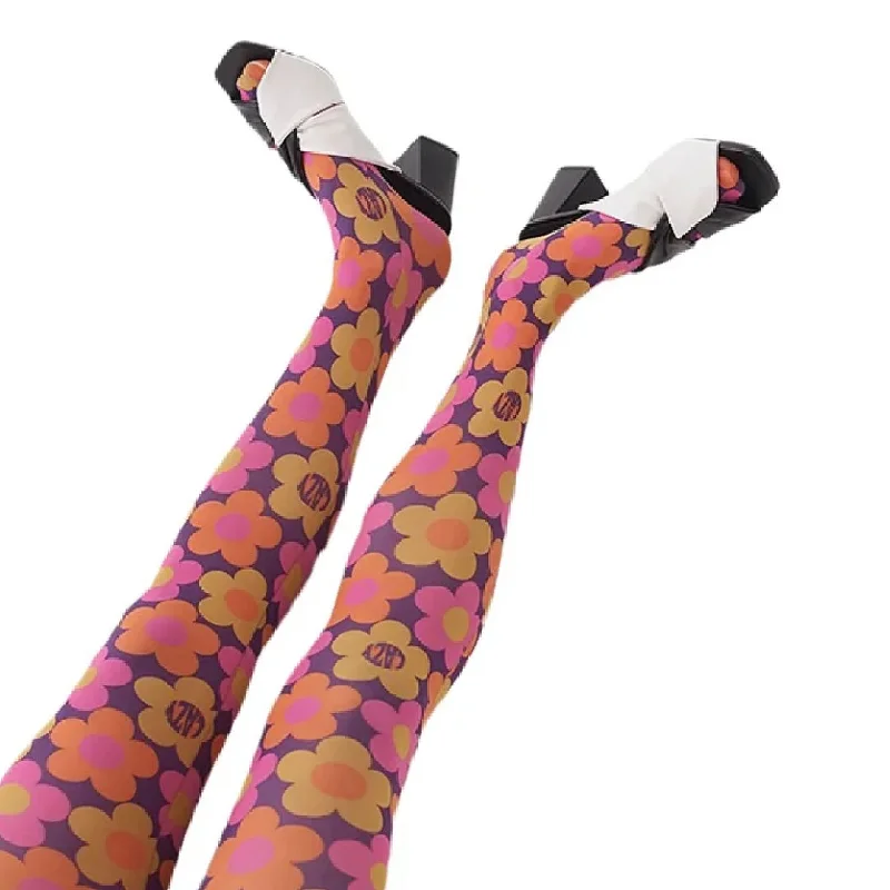 Women's Tights with RhinestonesKicky- the Novelty Print Tights Collection Hearts Flowers Plaid 5 Designs