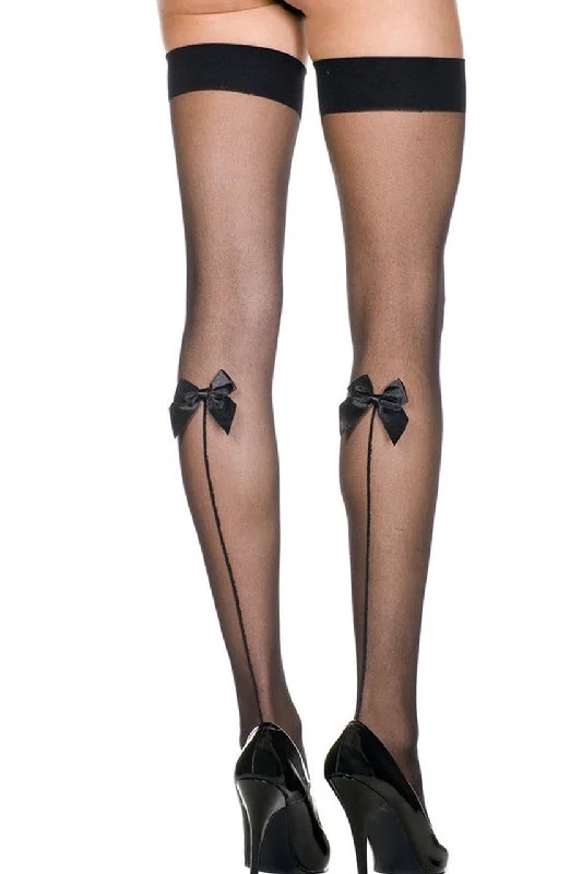 Cotton Tights for ComfortSheer Black Thigh High Stockings with Satin Bow