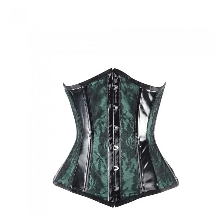 Hollywood - glamour bustiers for a red - carpet effectSigner Green Satin Underbust With Overlay And PVC Trim