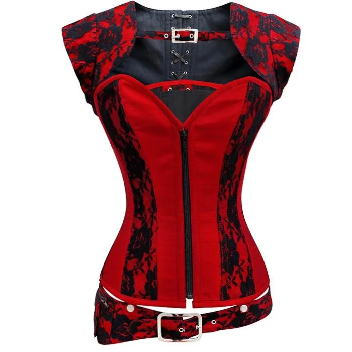 French - style bustiers for a romantic lookRedmond Red Corset With Detachable Belt And Jacket