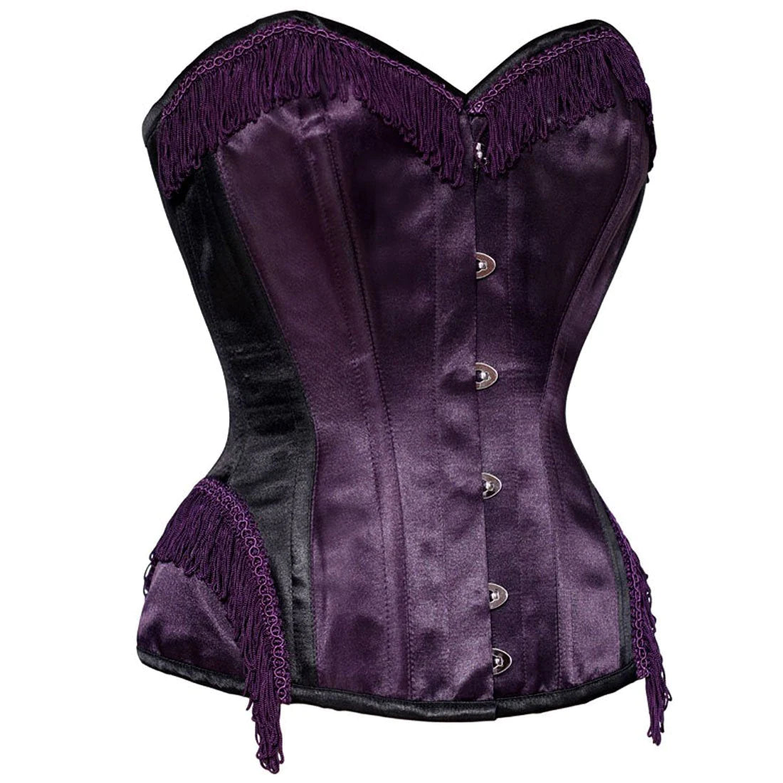 Microfiber corsets for a lightweight optionTasseled Queen Overbust Corset in Blackberry Satin