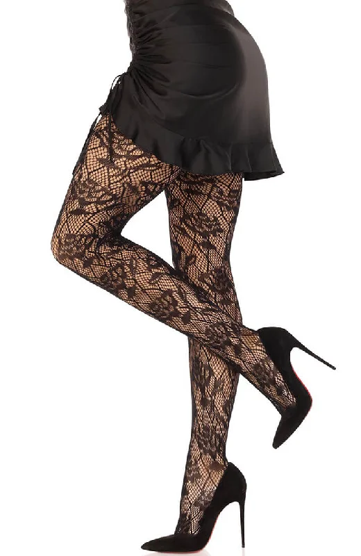 Eco-Friendly Tights for WomenBlack wild rose lace tights