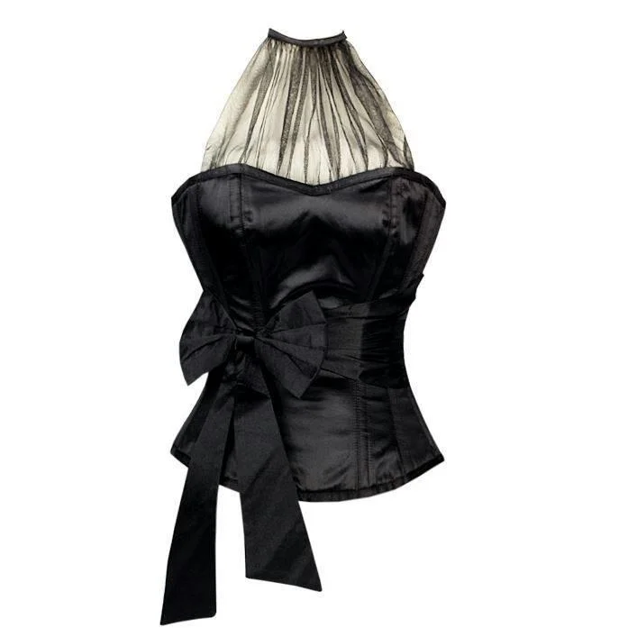 Striped corsets for a preppy and nautical vibeAamanda Black Halterneck Corset With Bow Sash