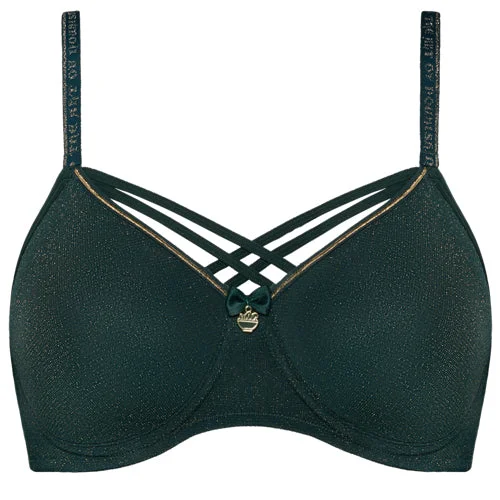 Women's demi - cup bras for a sexy lookMarlies Dekkers Dame de Paris Mastectomy Bra Pine Green & Gold Lurex