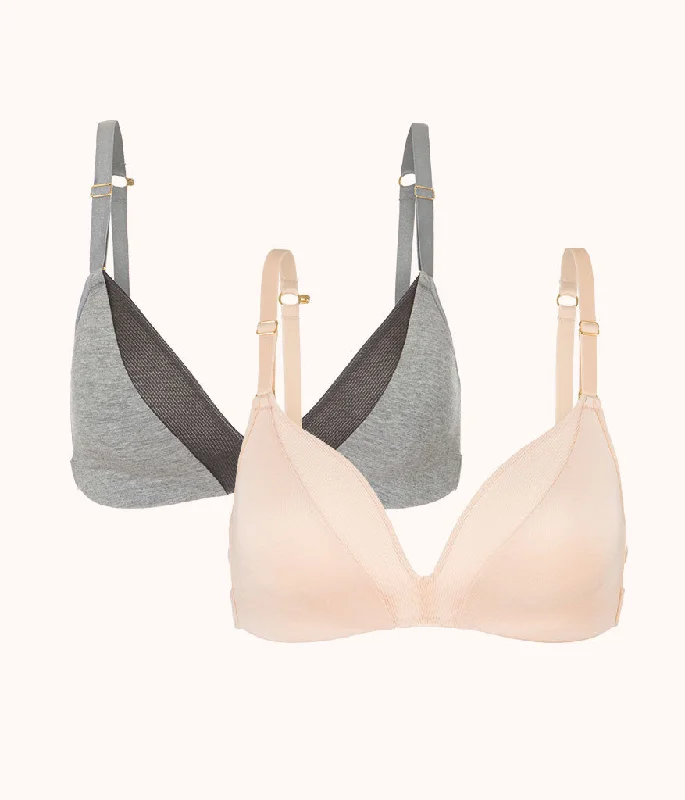 Women's balconette bras with lace trimThe All-Day Deep V No-Wire Bundle: Toasted Almond/Heather Gray